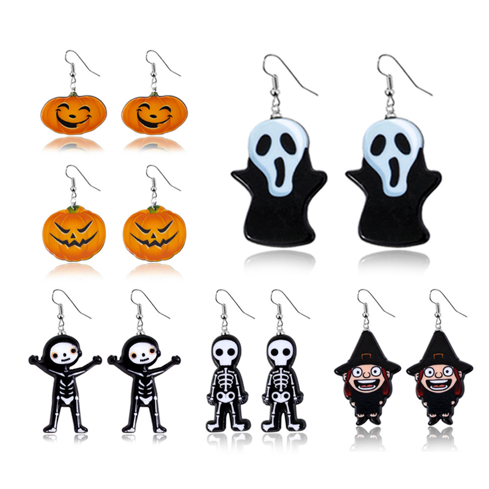 Halloween Skull Earrings Faux  Dangle Costume Party Decoration Earring Jewelry