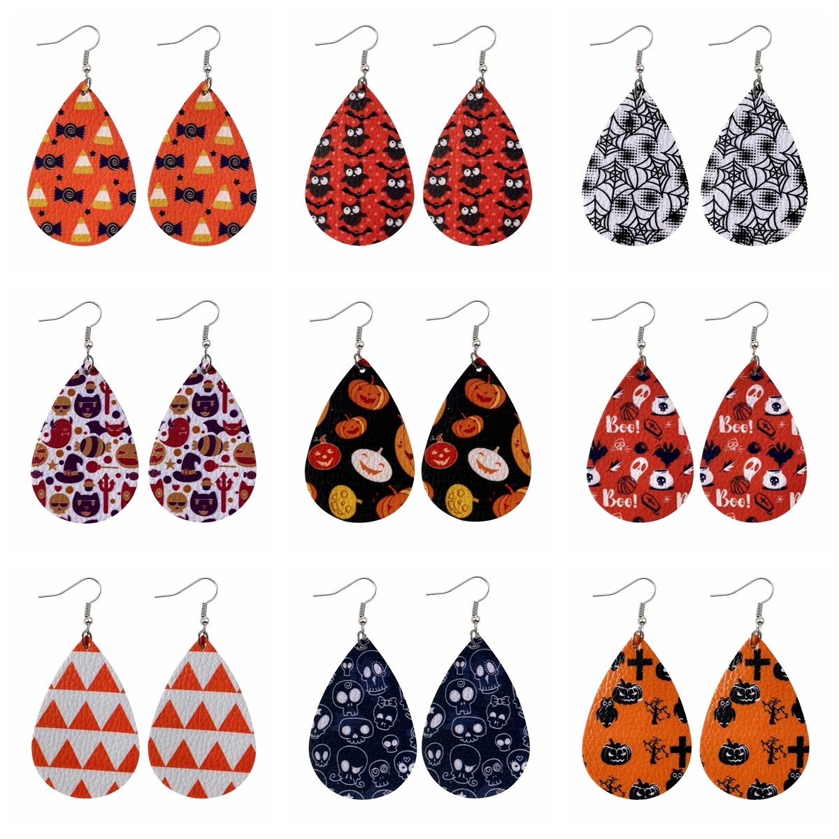 Halloween Earrings Teardrop Earrings Faux Double Leather Dangle Earrings for Halloween Costume Party Decoration Jewelry