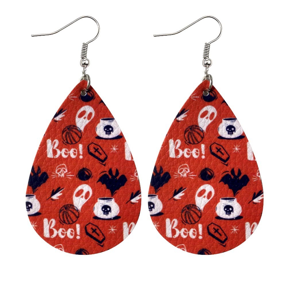Halloween Earrings Teardrop Earrings Faux Double Leather Dangle Earrings for Halloween Costume Party Decoration Jewelry