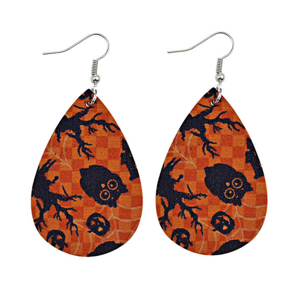 Halloween Earrings Teardrop Earrings Faux Double Leather Dangle Earrings for Halloween Costume Party Decoration Jewelry