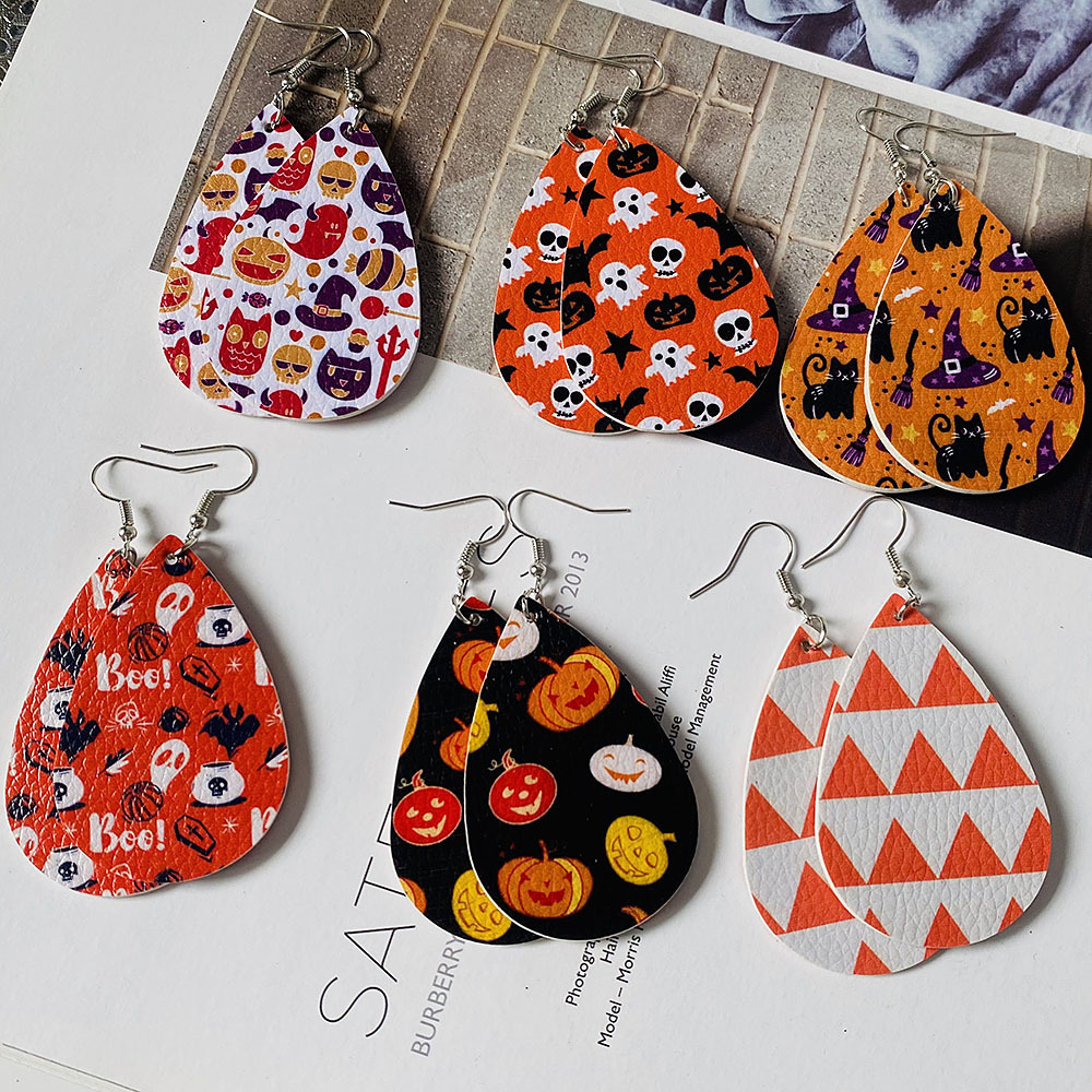 Halloween Earrings Teardrop Earrings Faux Double Leather Dangle Earrings for Halloween Costume Party Decoration Jewelry