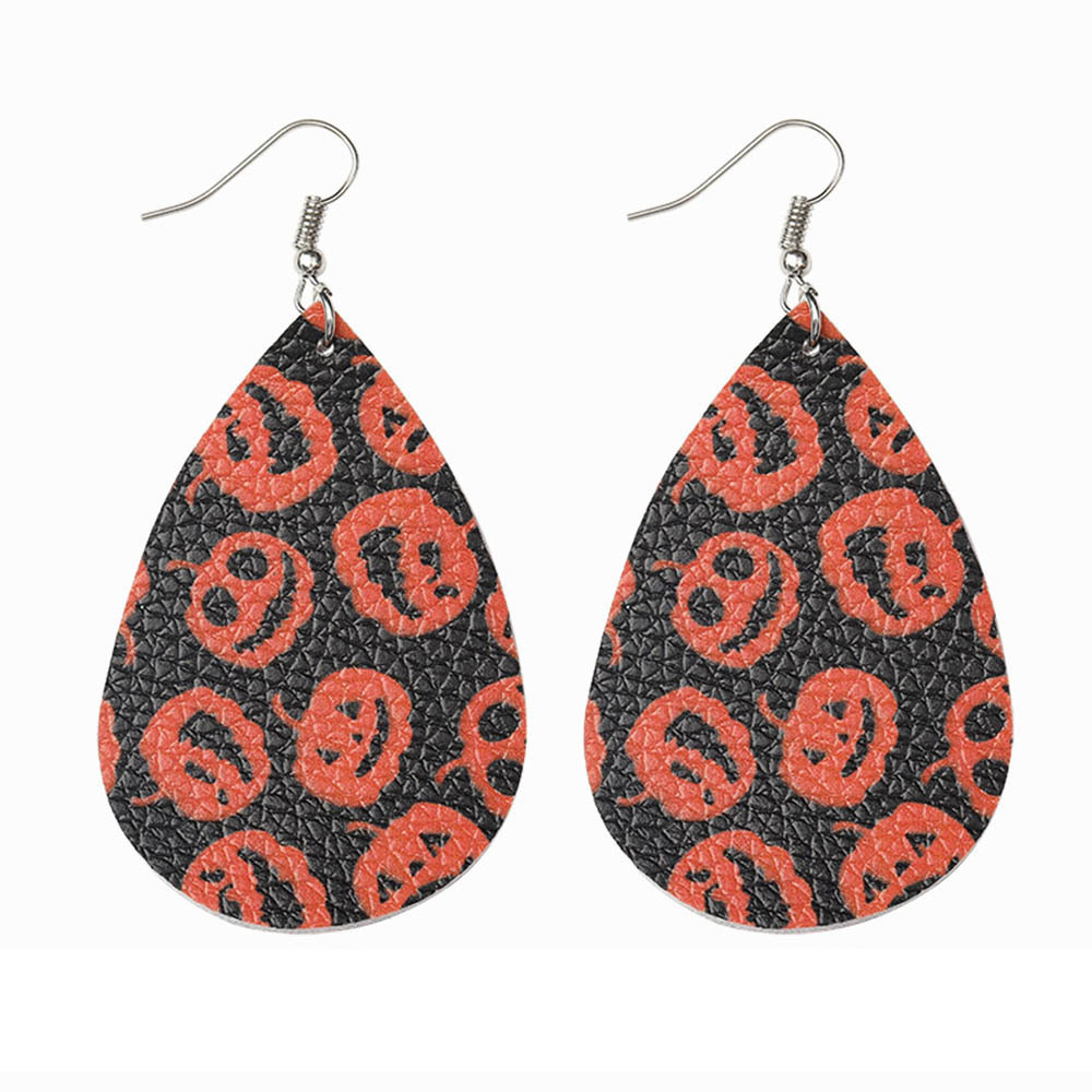 Halloween Earrings Teardrop Earrings Faux Double Leather Dangle Earrings for Halloween Costume Party Decoration Jewelry