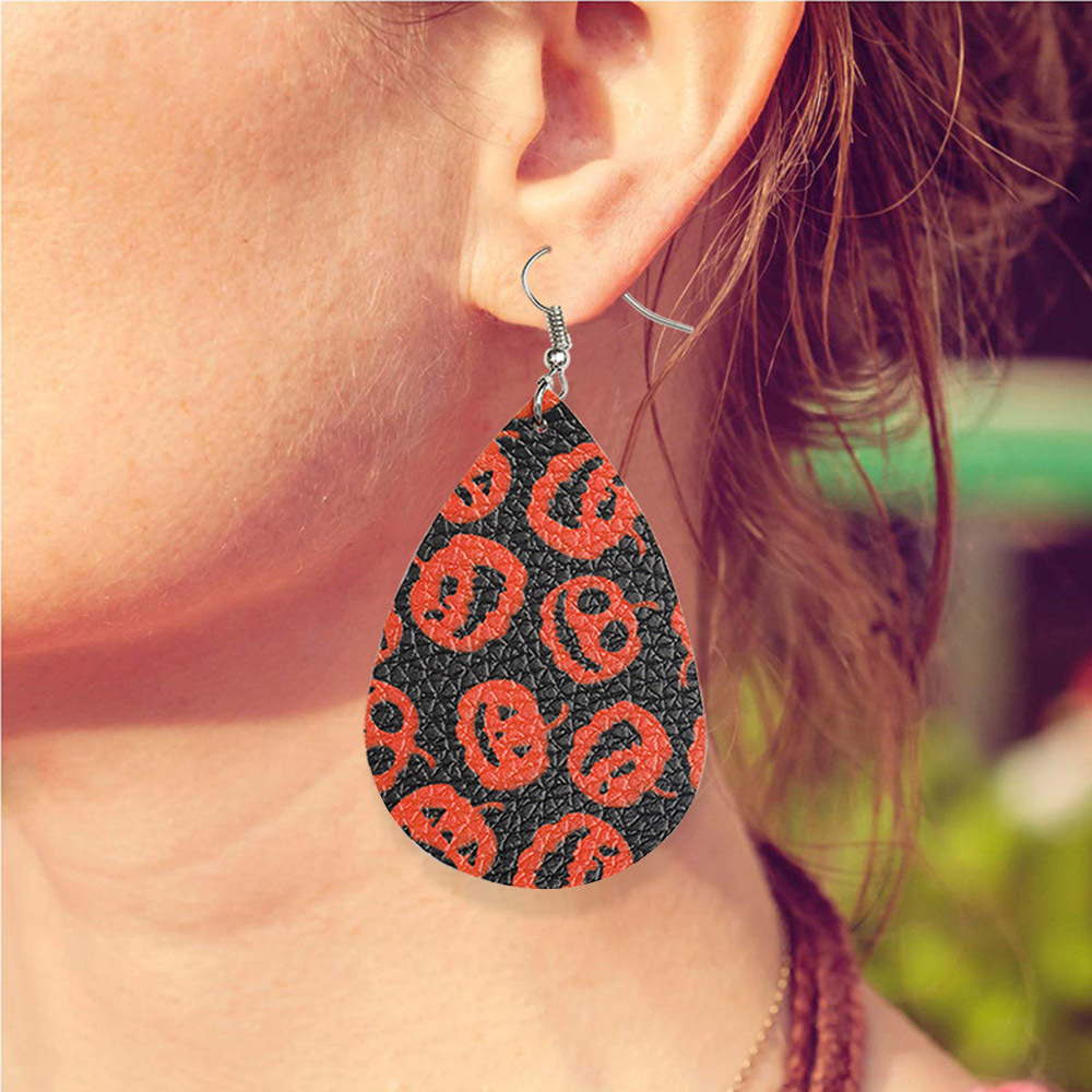 Halloween Earrings Teardrop Earrings Faux Double Leather Dangle Earrings for Halloween Costume Party Decoration Jewelry