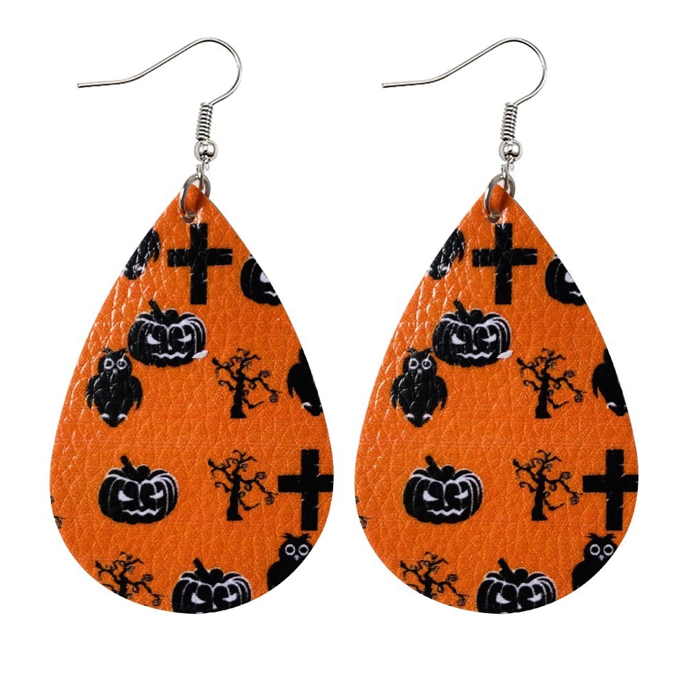 Halloween Earrings Teardrop Earrings Faux Double Leather Dangle Earrings for Halloween Costume Party Decoration Jewelry