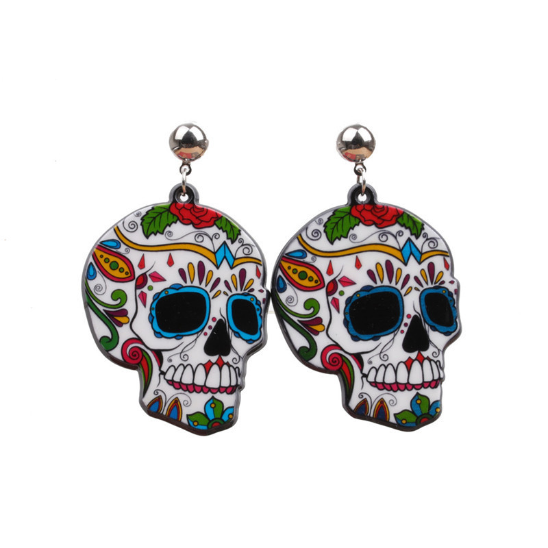 Halloween Skull Earrings Faux  Dangle Costume Party Decoration Earring Jewelry