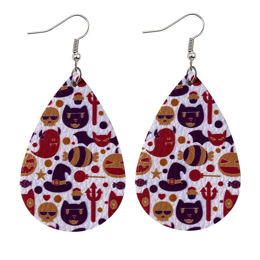 Halloween Earrings Teardrop Earrings Faux Double Leather Dangle Earrings for Halloween Costume Party Decoration Jewelry