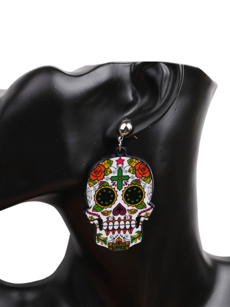 Halloween Skull Earrings Faux  Dangle Costume Party Decoration Earring Jewelry
