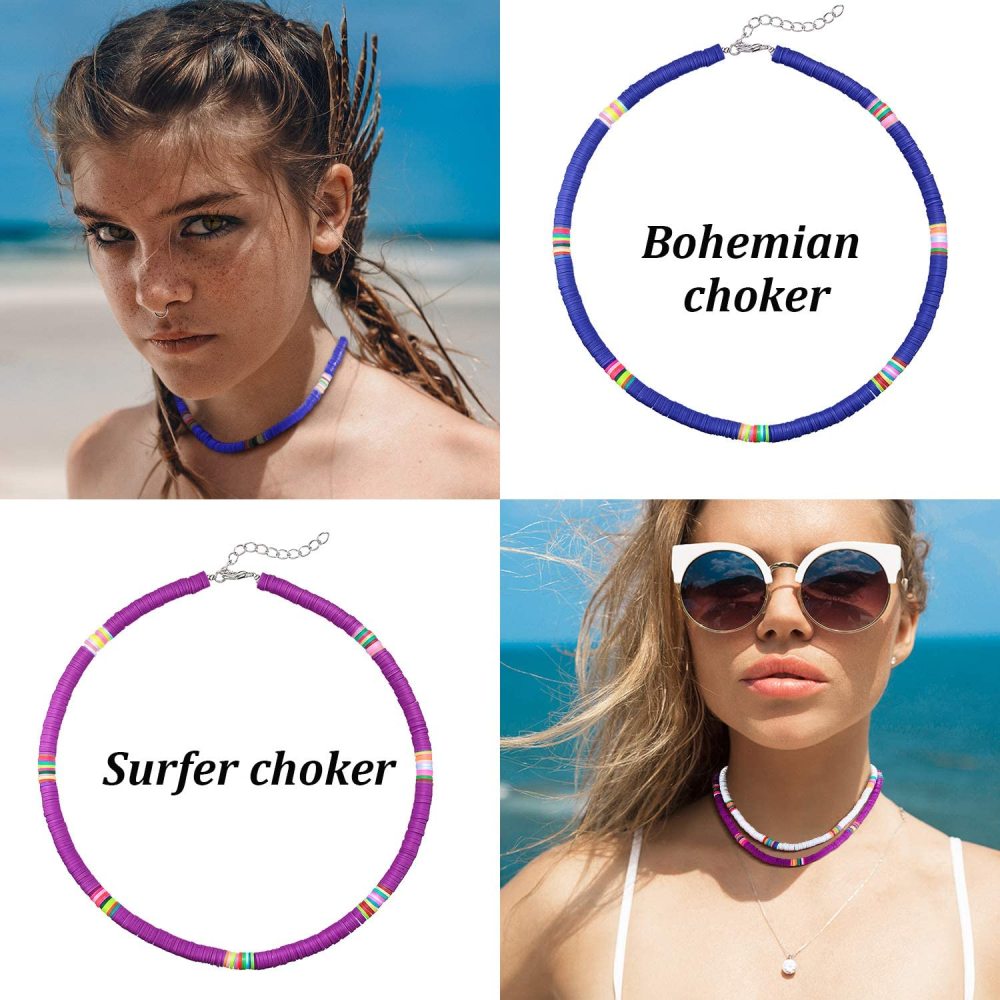 Boho Surfer Beaded Choker Necklace for Holiday Women Girls