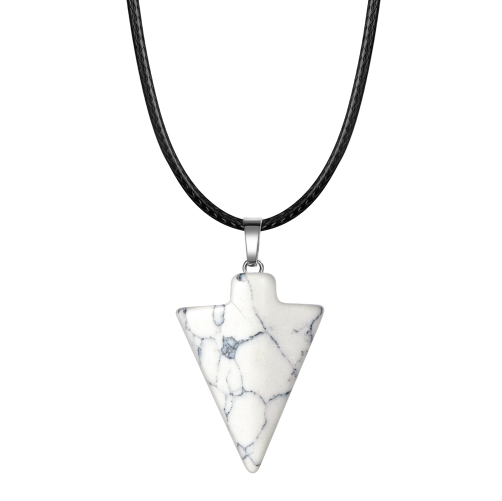 Natural Stone Arrow Pendant Necklace 45CM Black Leather