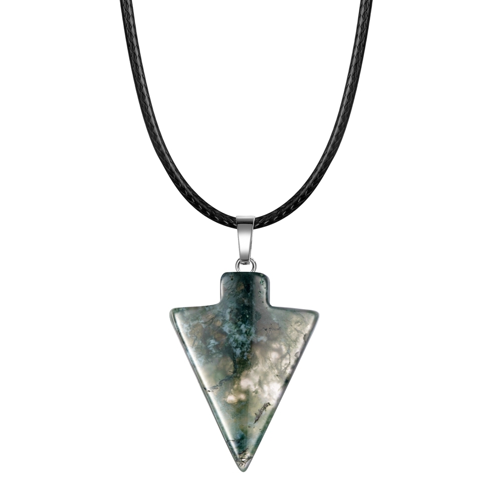 Natural Stone Arrow Pendant Necklace 45CM Black Leather
