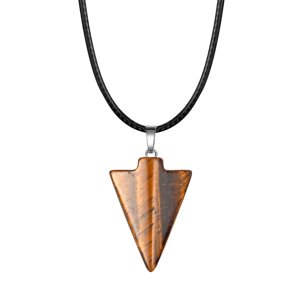Natural Stone Arrow Pendant Necklace 45CM Black Leather