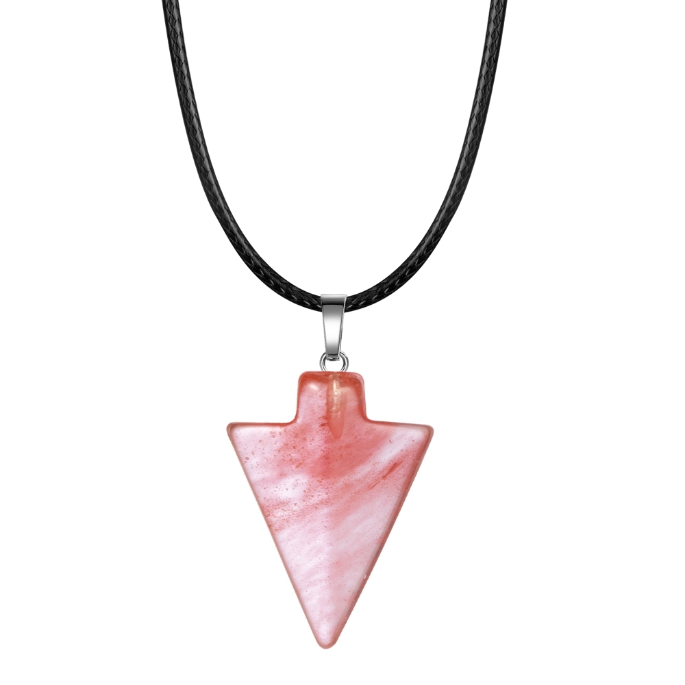 Natural Stone Arrow Pendant Necklace 45CM Black Leather