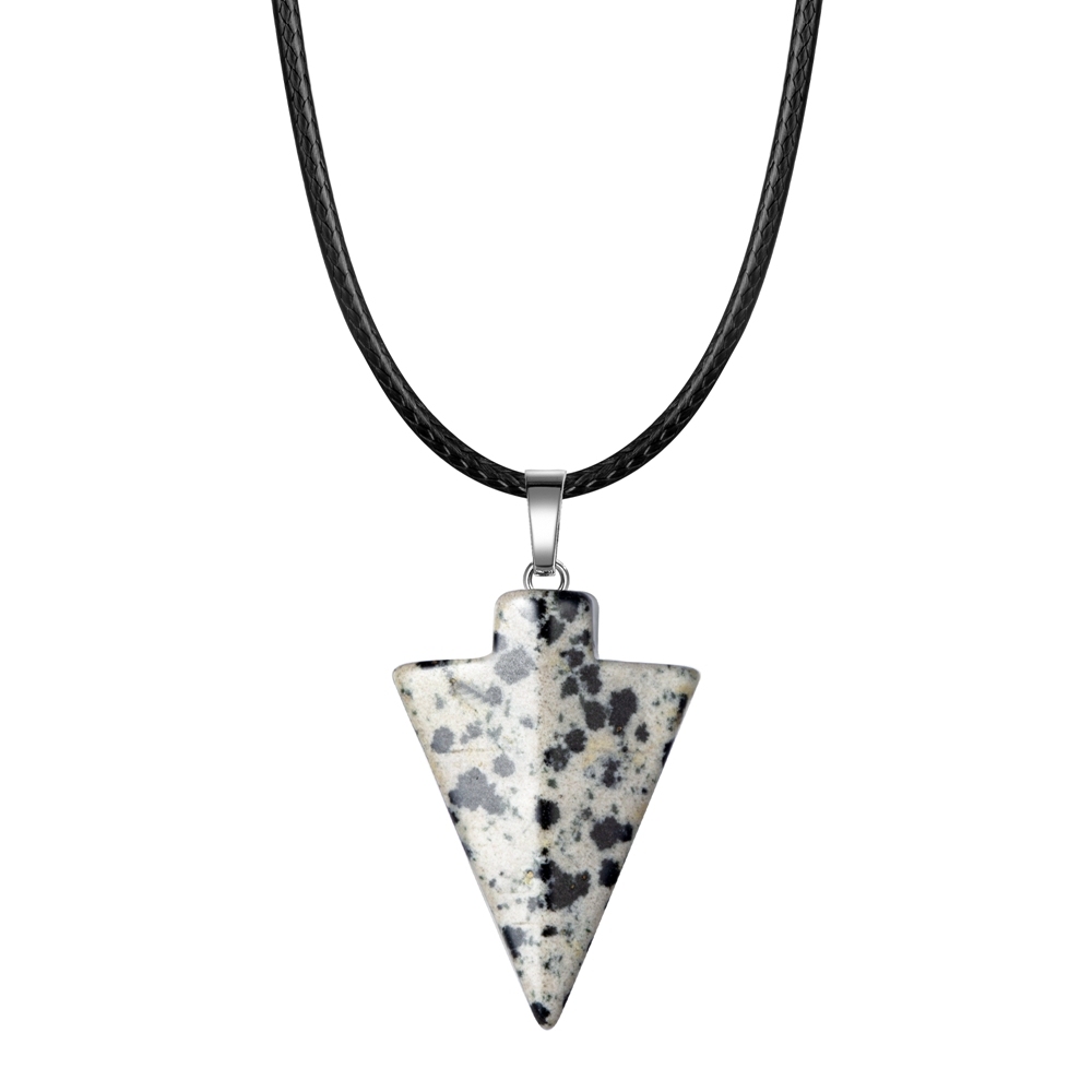 Natural Stone Arrow Pendant Necklace 45CM Black Leather