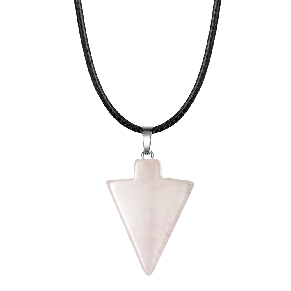 Natural Stone Arrow Pendant Necklace 45CM Black Leather