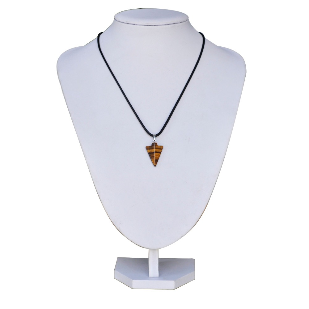 Natural Stone Arrow Pendant Necklace 45CM Black Leather