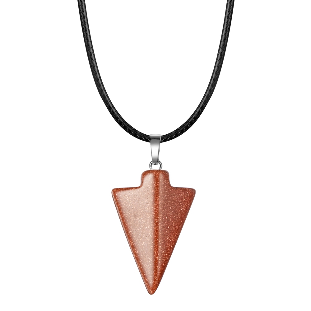 Natural Stone Arrow Pendant Necklace 45CM Black Leather
