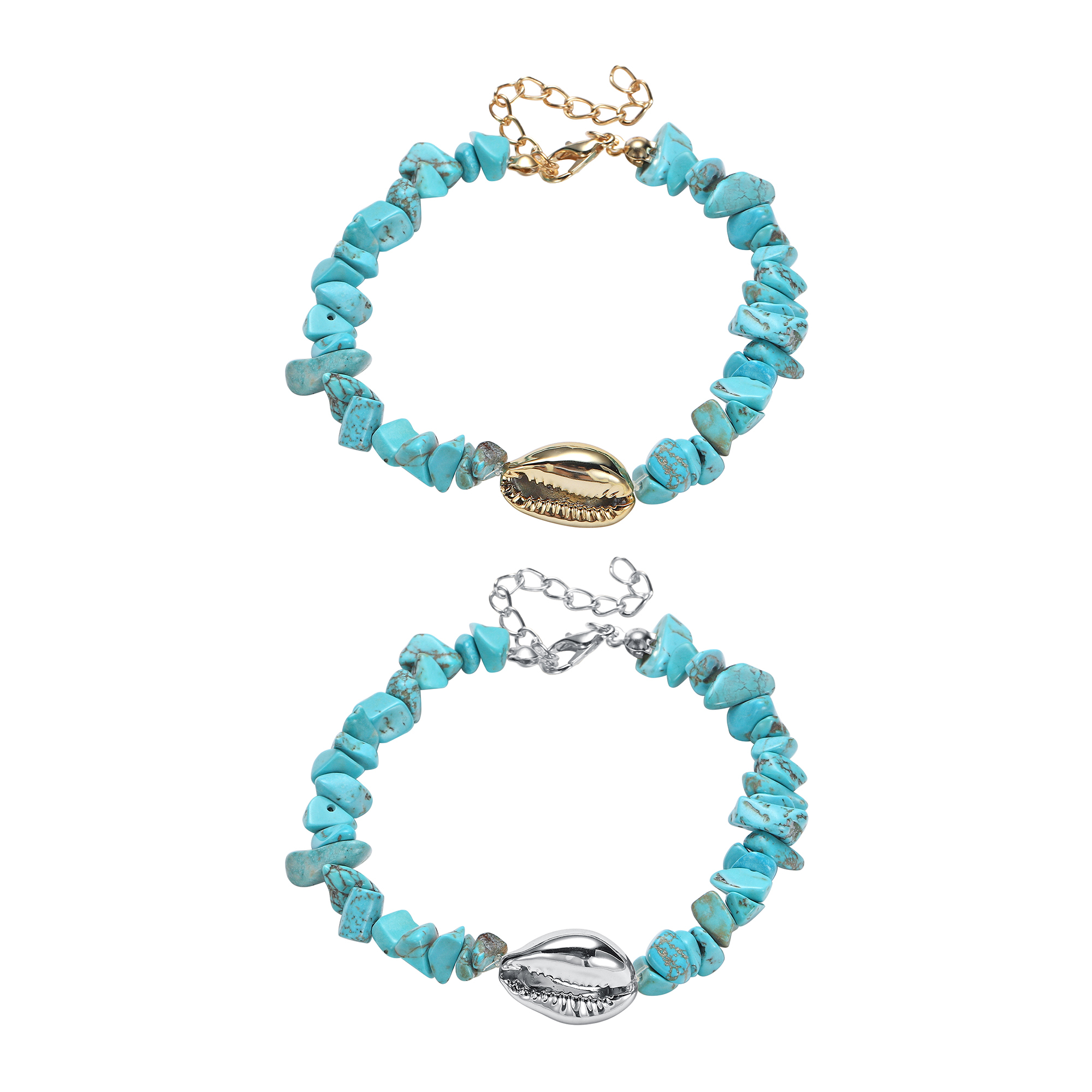 Sea Conch Shell Bracelets for Women Girls Puka Bohemian Natural Chip Raw Beads Bracelet Crystal Anklet Jewelry