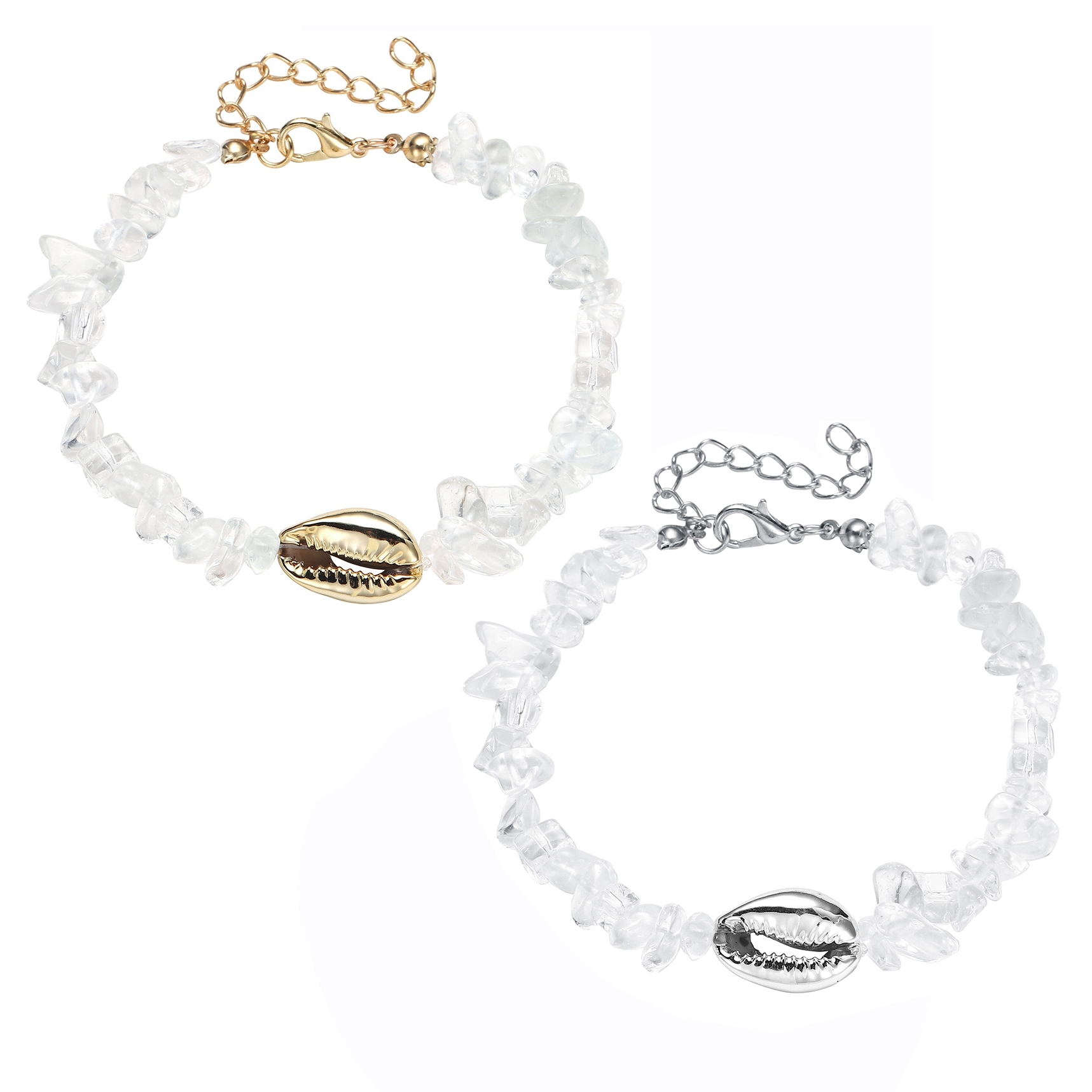 Sea Conch Shell Bracelets for Women Girls Puka Bohemian Natural Chip Raw Beads Bracelet Crystal Anklet Jewelry