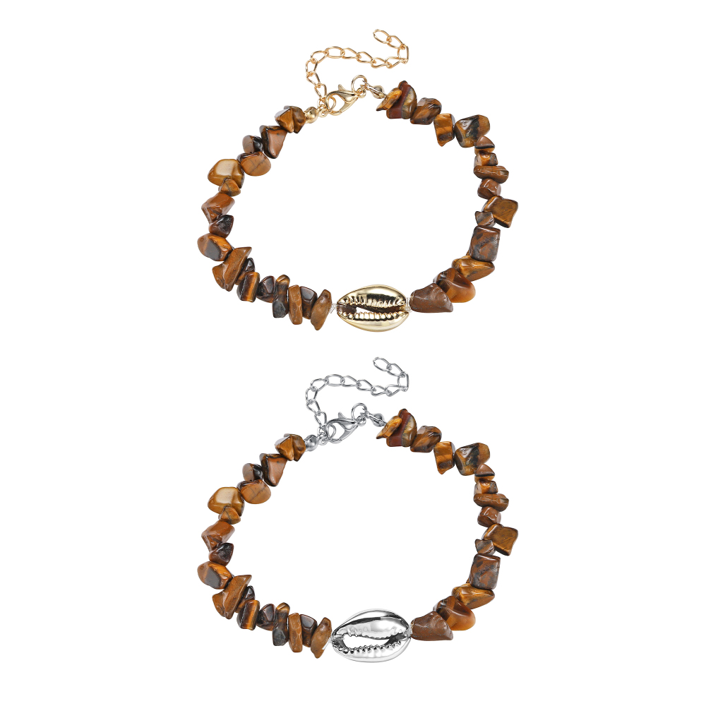 Sea Conch Shell Bracelets for Women Girls Puka Bohemian Natural Chip Raw Beads Bracelet Crystal Anklet Jewelry