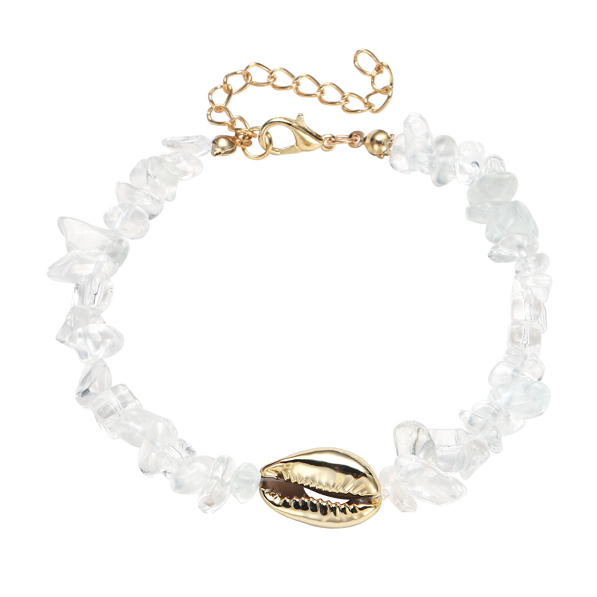 Sea Conch Shell Bracelets for Women Girls Puka Bohemian Natural Chip Raw Beads Bracelet Crystal Anklet Jewelry