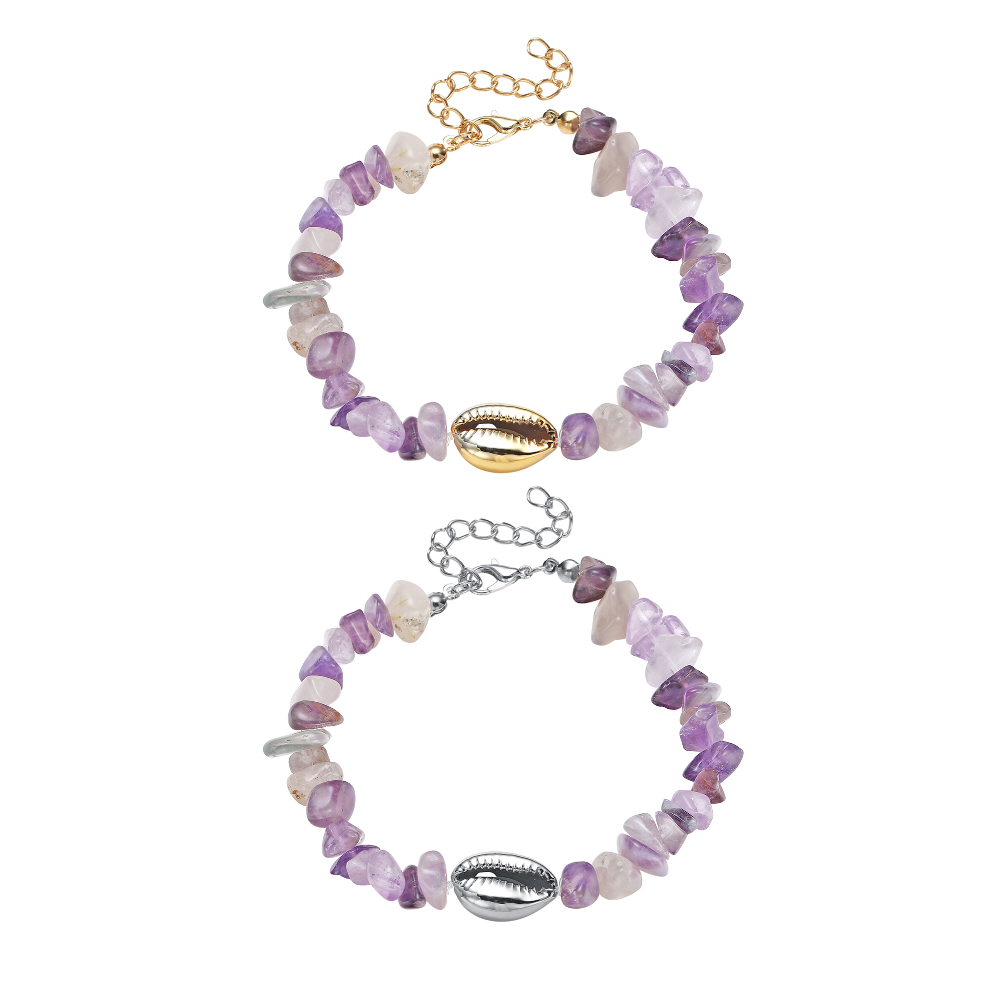 Sea Conch Shell Bracelets for Women Girls Puka Bohemian Natural Chip Raw Beads Bracelet Crystal Anklet Jewelry