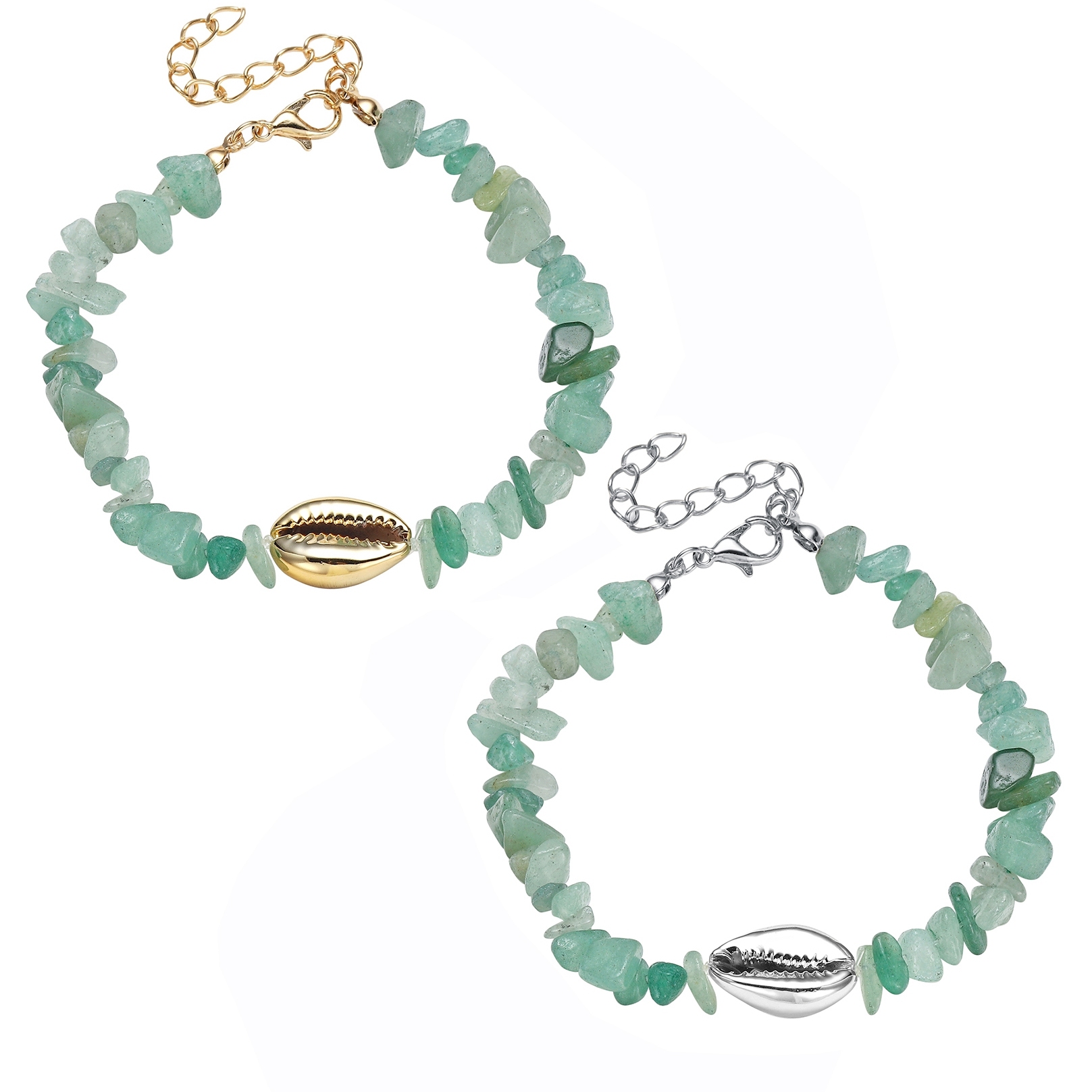 Sea Conch Shell Bracelets for Women Girls Puka Bohemian Natural Chip Raw Beads Bracelet Crystal Anklet Jewelry