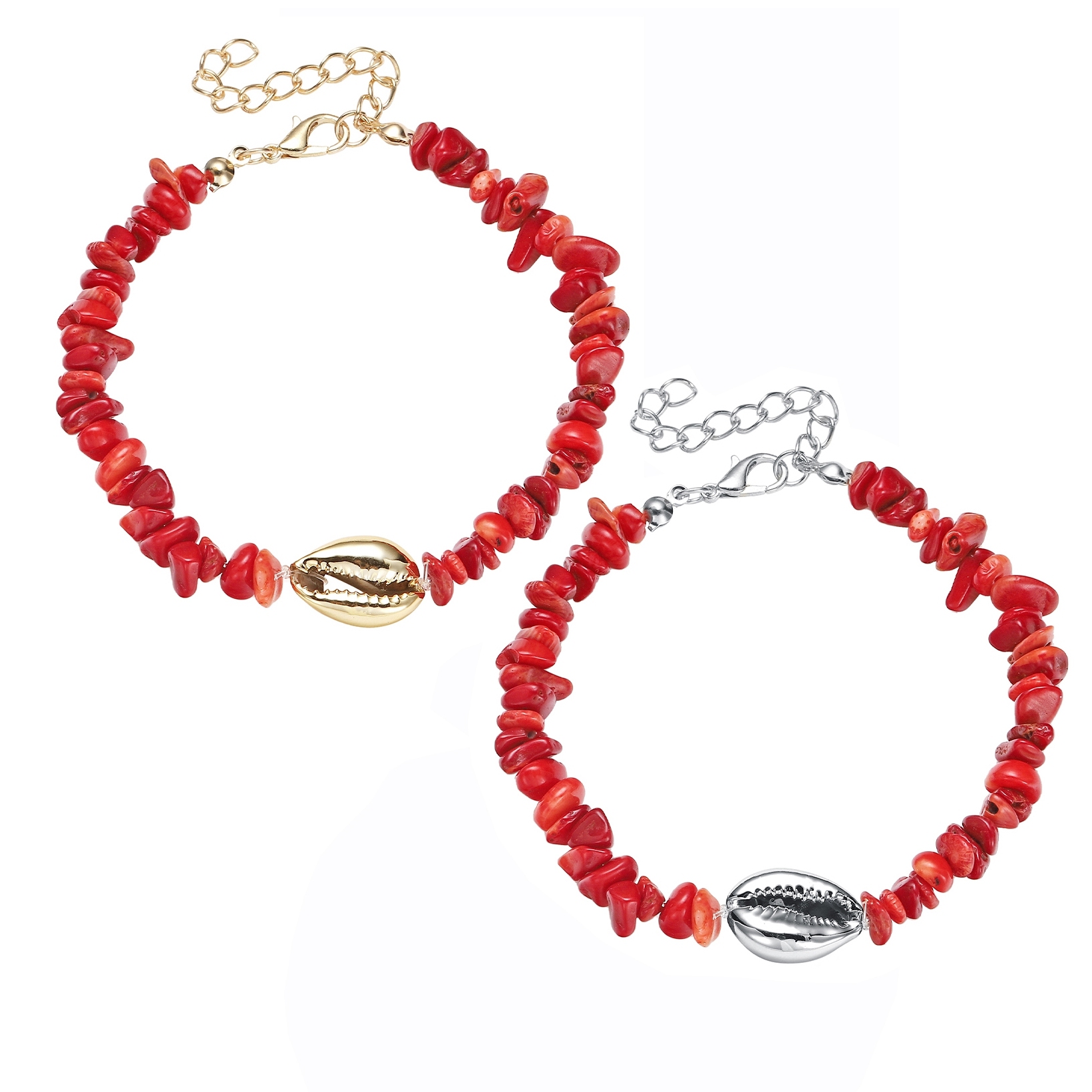 Sea Conch Shell Bracelets for Women Girls Puka Bohemian Natural Chip Raw Beads Bracelet Crystal Anklet Jewelry