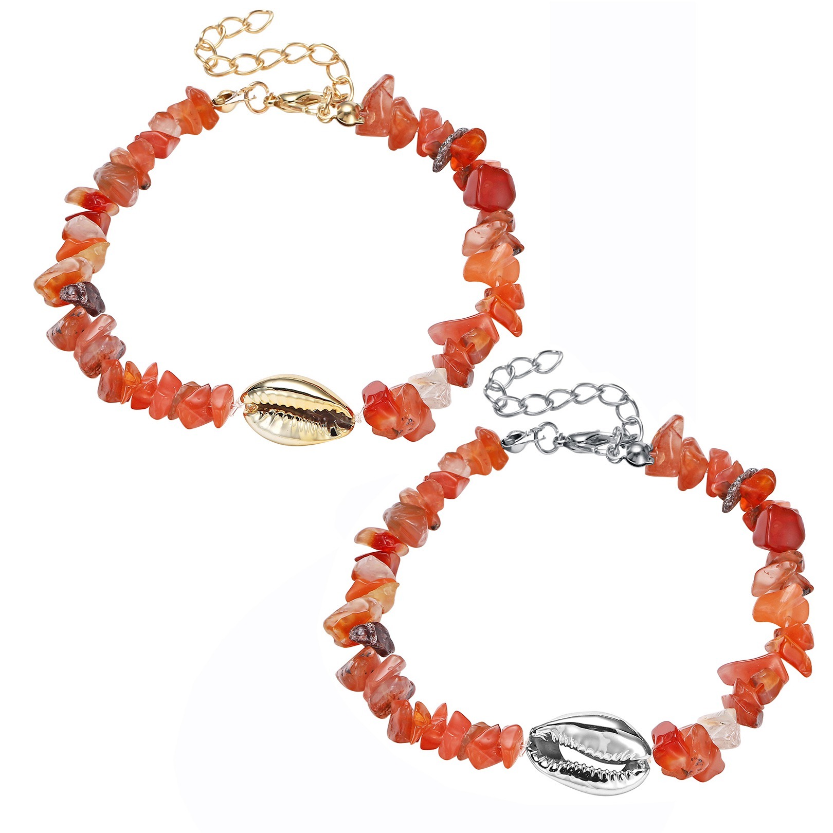 Sea Conch Shell Bracelets for Women Girls Puka Bohemian Natural Chip Raw Beads Bracelet Crystal Anklet Jewelry