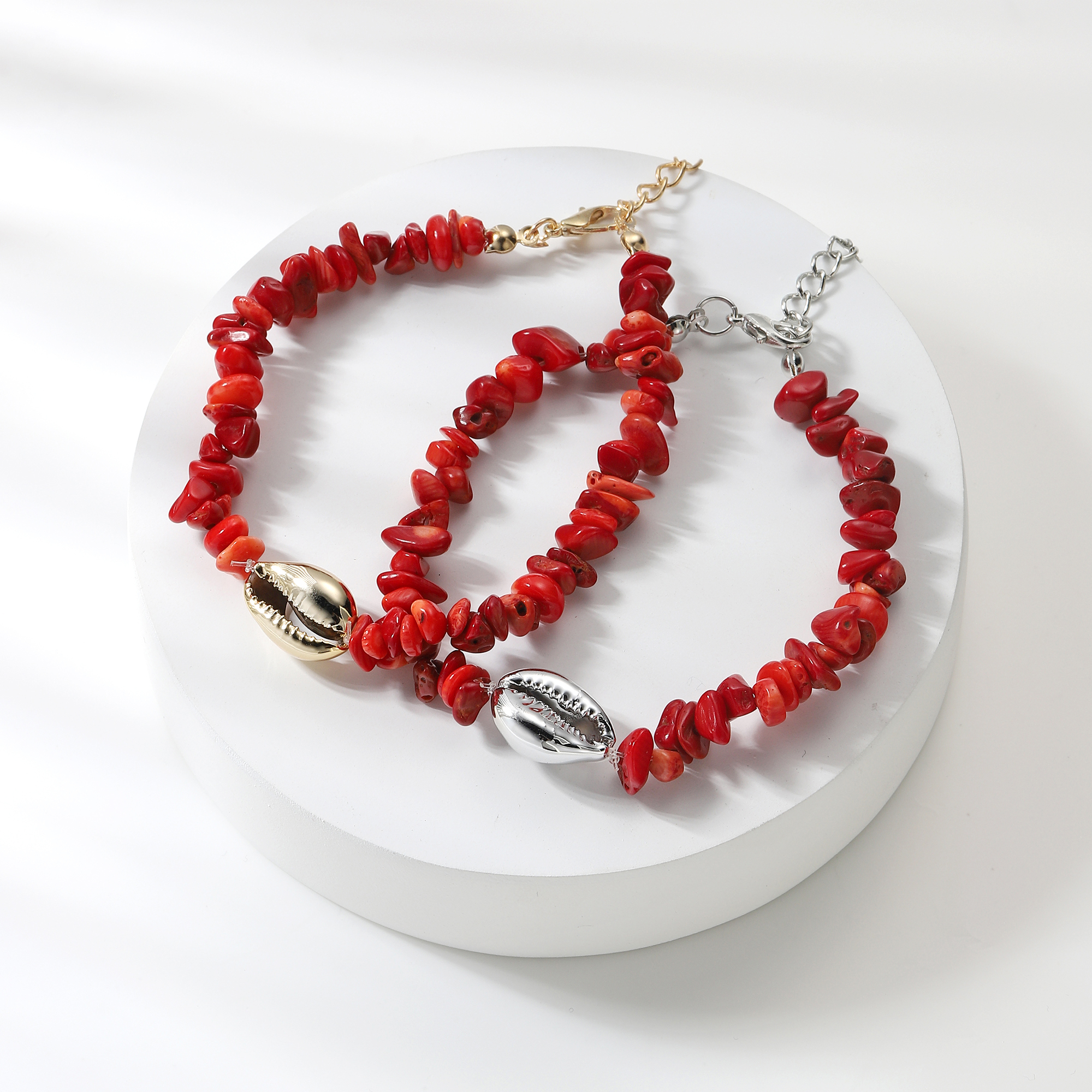 Sea Conch Shell Bracelets for Women Girls Puka Bohemian Natural Chip Raw Beads Bracelet Crystal Anklet Jewelry