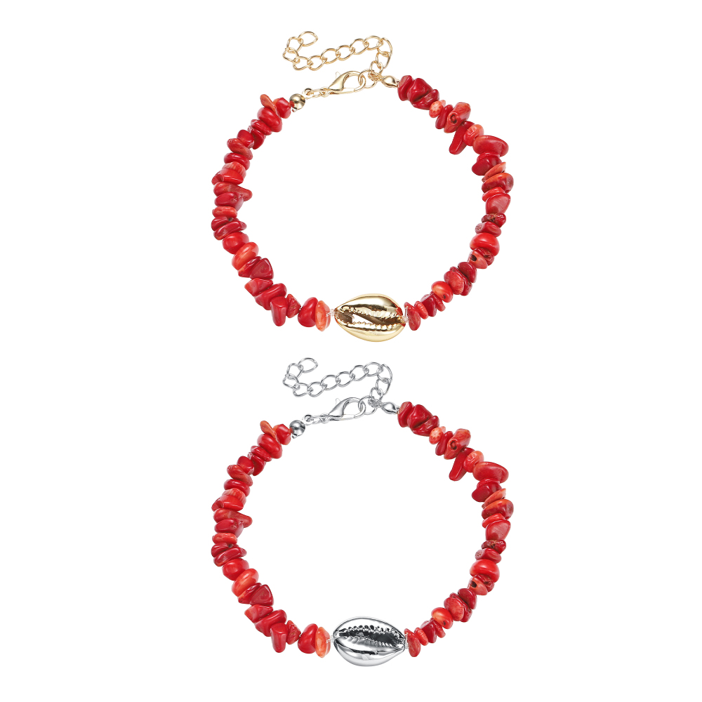 Sea Conch Shell Bracelets for Women Girls Puka Bohemian Natural Chip Raw Beads Bracelet Crystal Anklet Jewelry