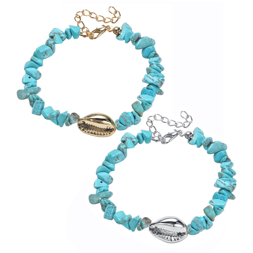 Sea Conch Shell Bracelets for Women Girls Puka Bohemian Natural Chip Raw Beads Bracelet Crystal Anklet Jewelry