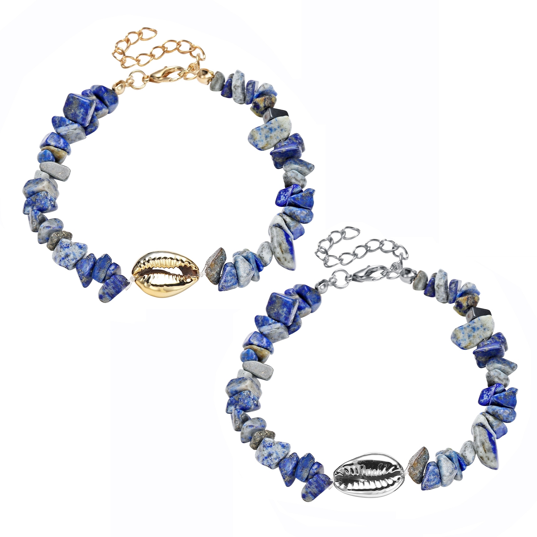 Sea Conch Shell Bracelets for Women Girls Puka Bohemian Natural Chip Raw Beads Bracelet Crystal Anklet Jewelry