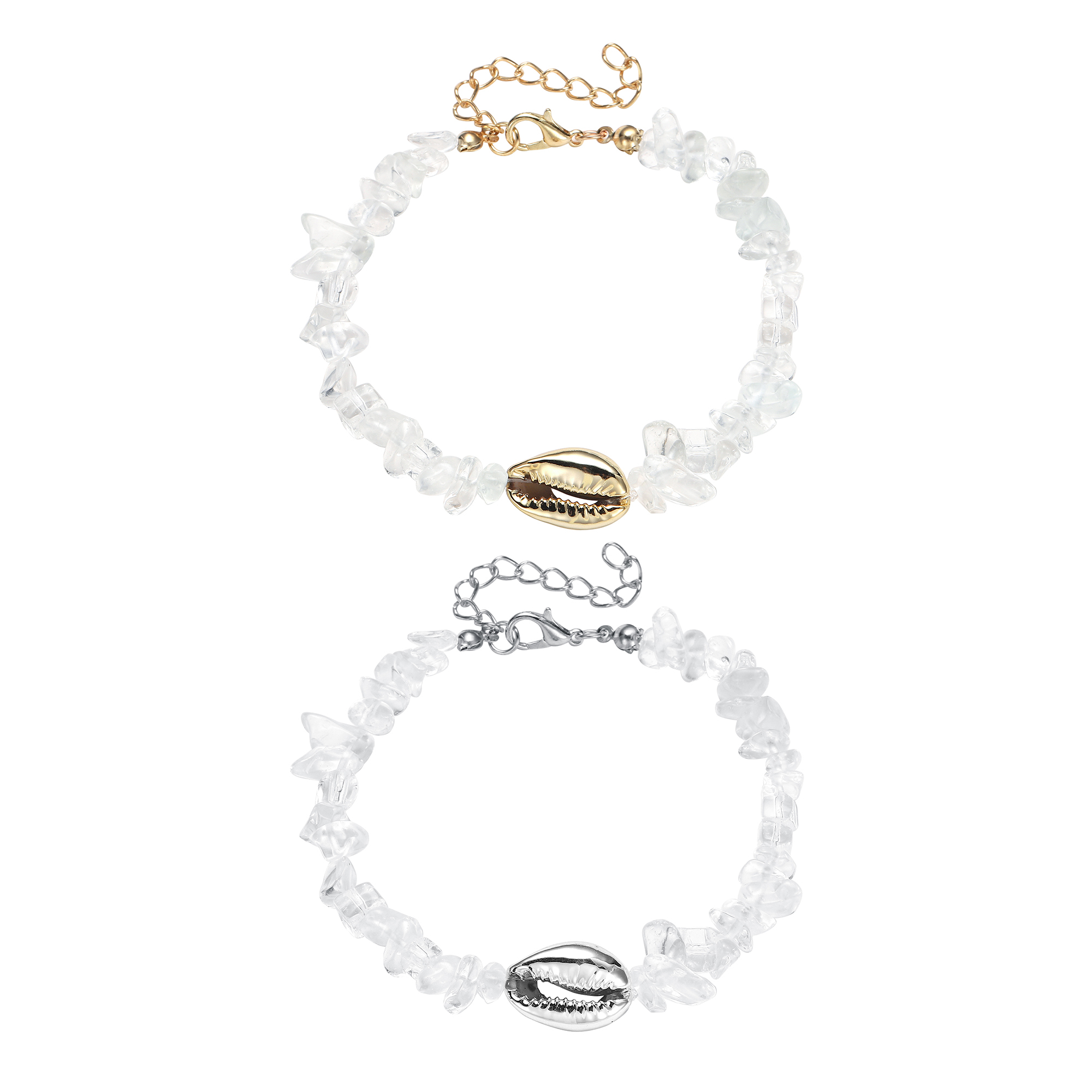 Sea Conch Shell Bracelets for Women Girls Puka Bohemian Natural Chip Raw Beads Bracelet Crystal Anklet Jewelry