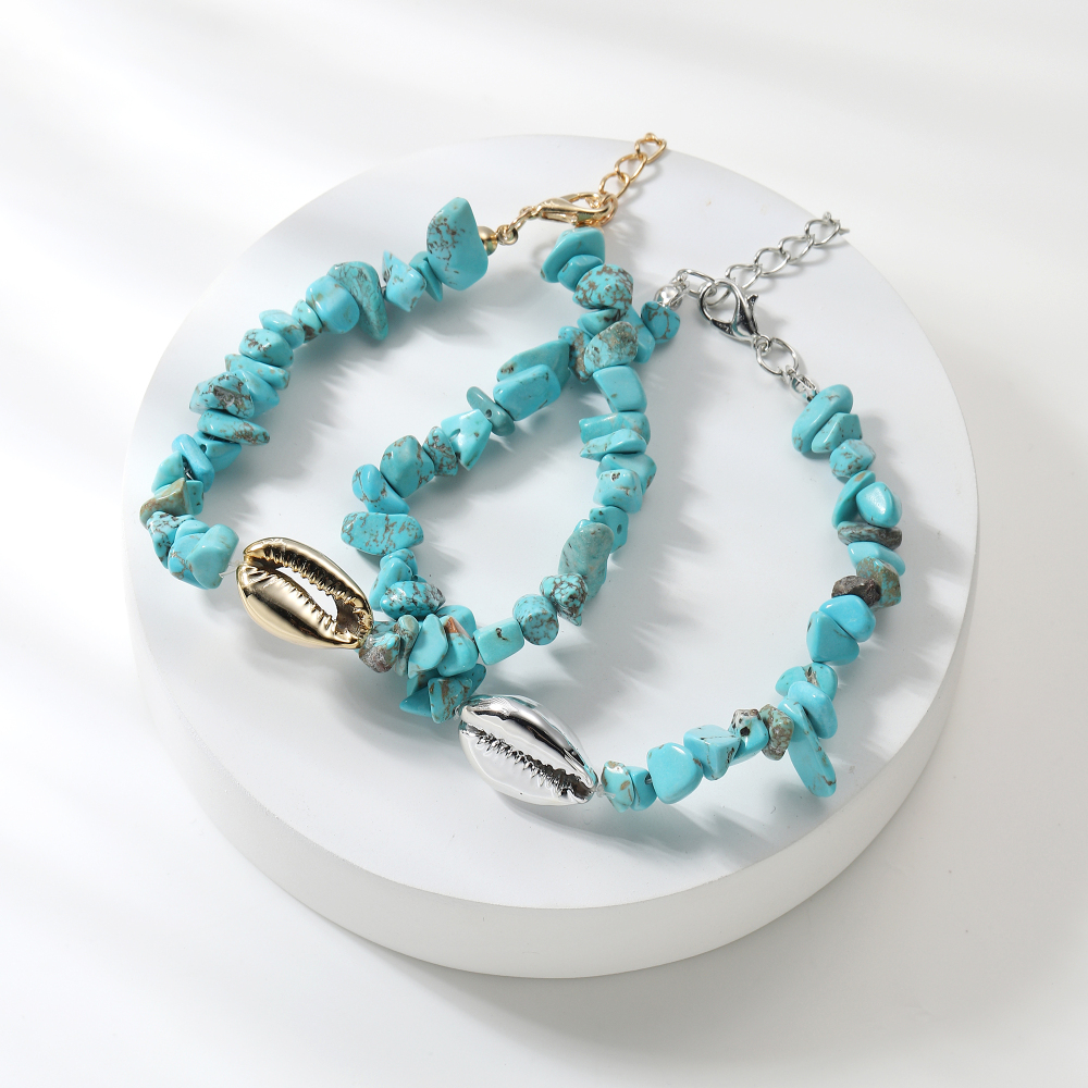 Sea Conch Shell Bracelets for Women Girls Puka Bohemian Natural Chip Raw Beads Bracelet Crystal Anklet Jewelry