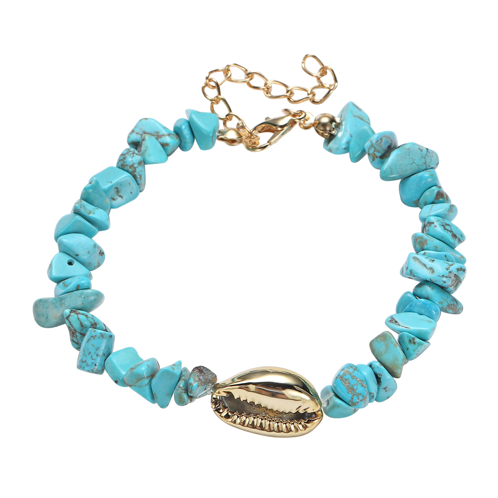 Sea Conch Shell Bracelets for Women Girls Puka Bohemian Natural Chip Raw Beads Bracelet Crystal Anklet Jewelry