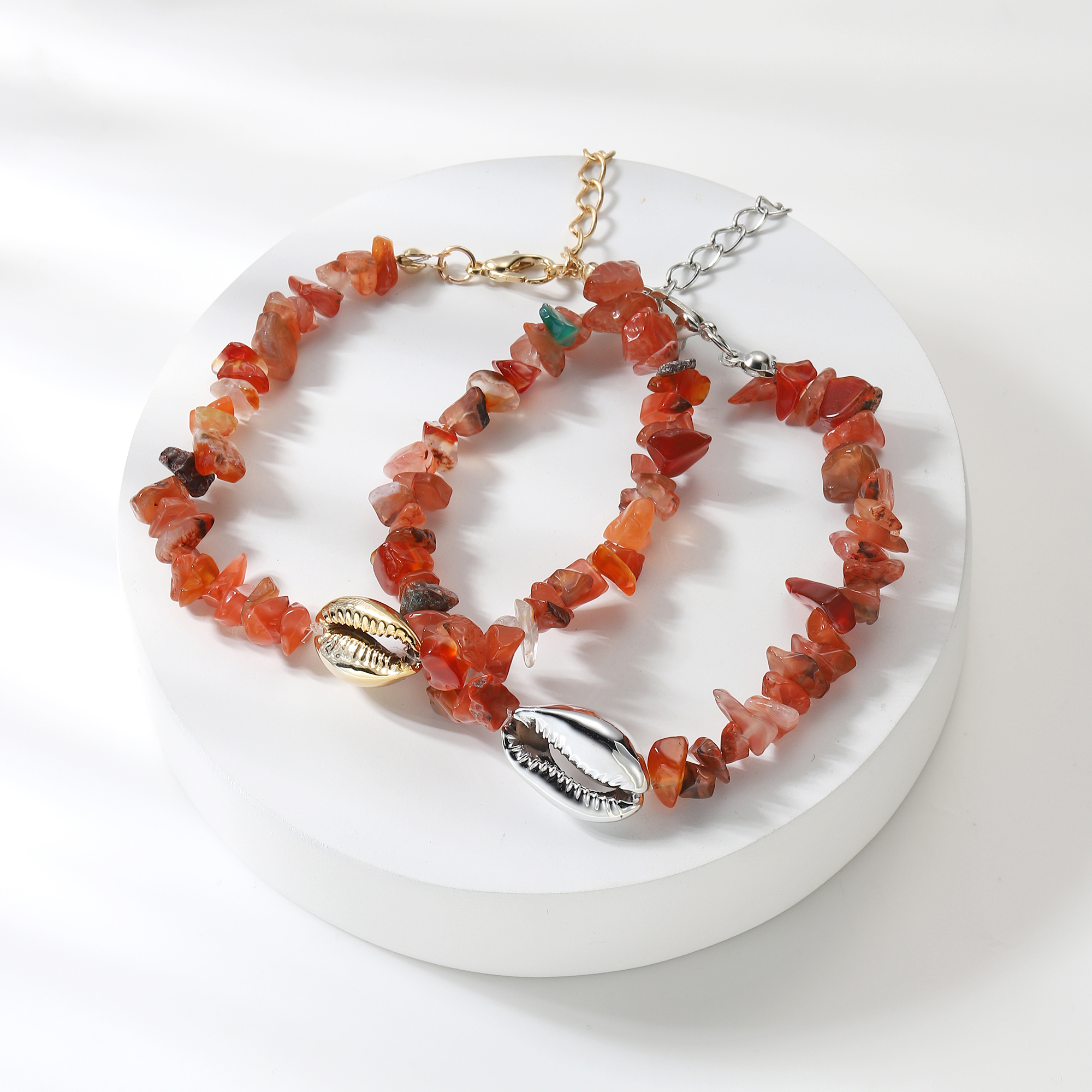 Sea Conch Shell Bracelets for Women Girls Puka Bohemian Natural Chip Raw Beads Bracelet Crystal Anklet Jewelry