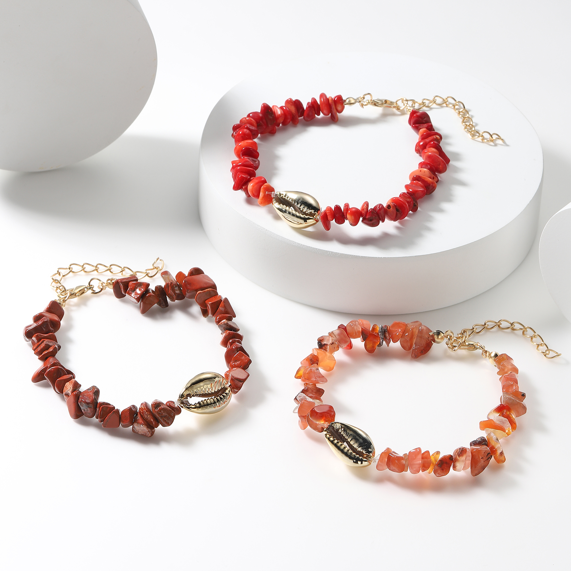 Sea Conch Shell Bracelets for Women Girls Puka Bohemian Natural Chip Raw Beads Bracelet Crystal Anklet Jewelry
