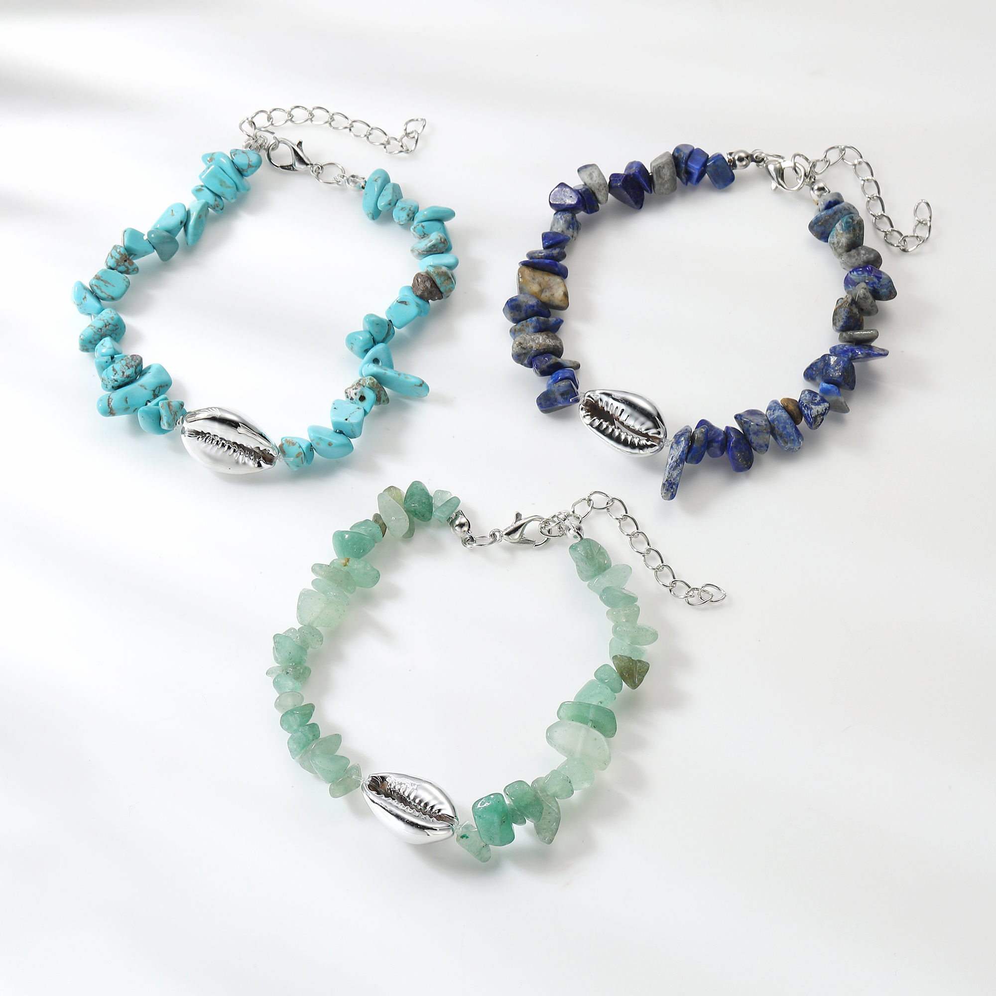 Sea Conch Shell Bracelets for Women Girls Puka Bohemian Natural Chip Raw Beads Bracelet Crystal Anklet Jewelry