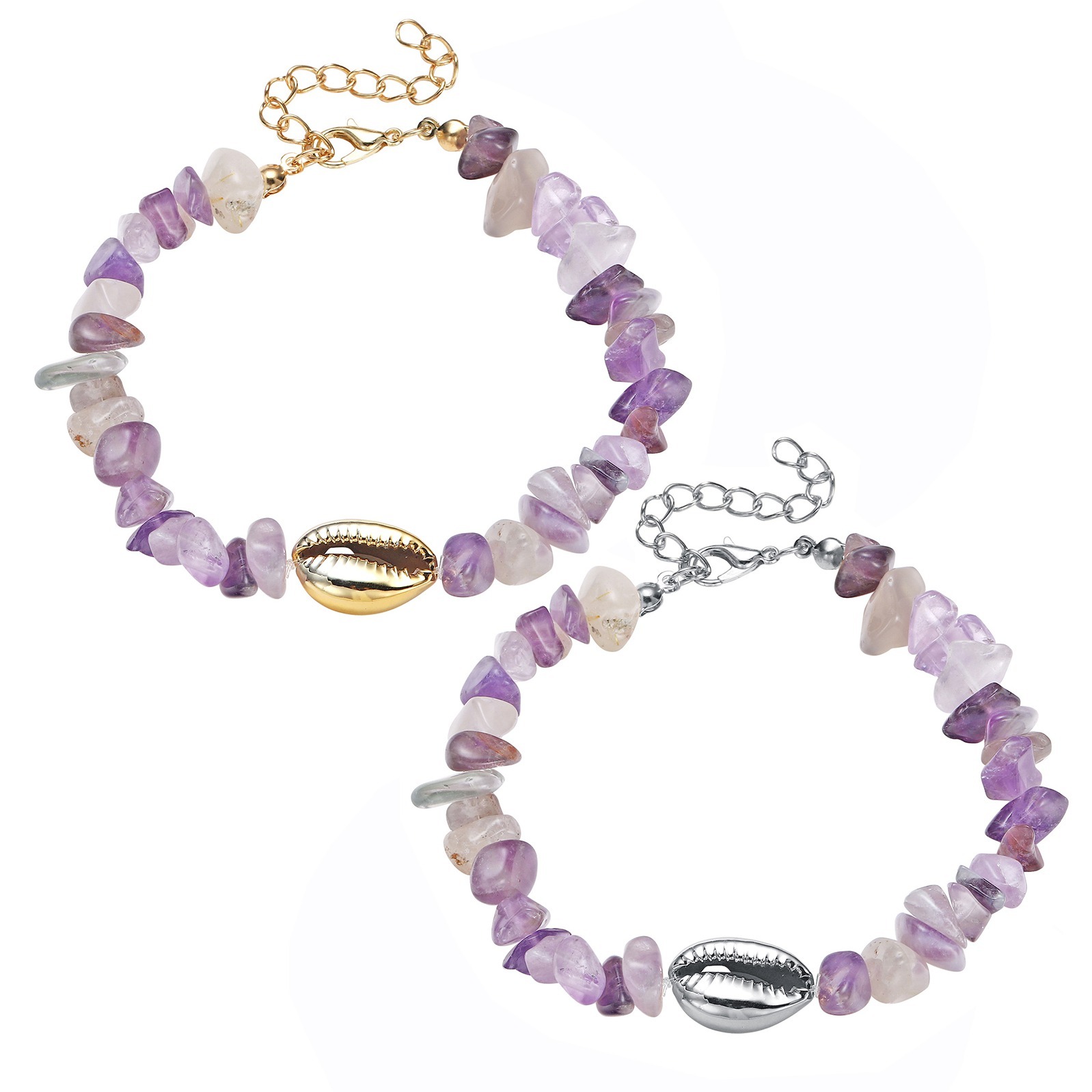 Sea Conch Shell Bracelets for Women Girls Puka Bohemian Natural Chip Raw Beads Bracelet Crystal Anklet Jewelry