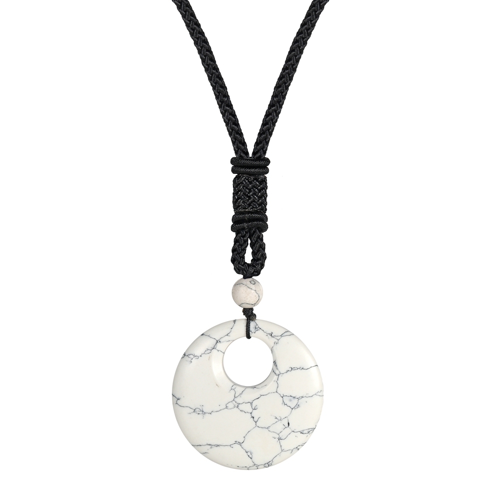 Natural Stone Lucky Coin Pendant Necklace Women Men Reiki Healing Round Donut Crystal Jewelry Adjustable Braided Cord