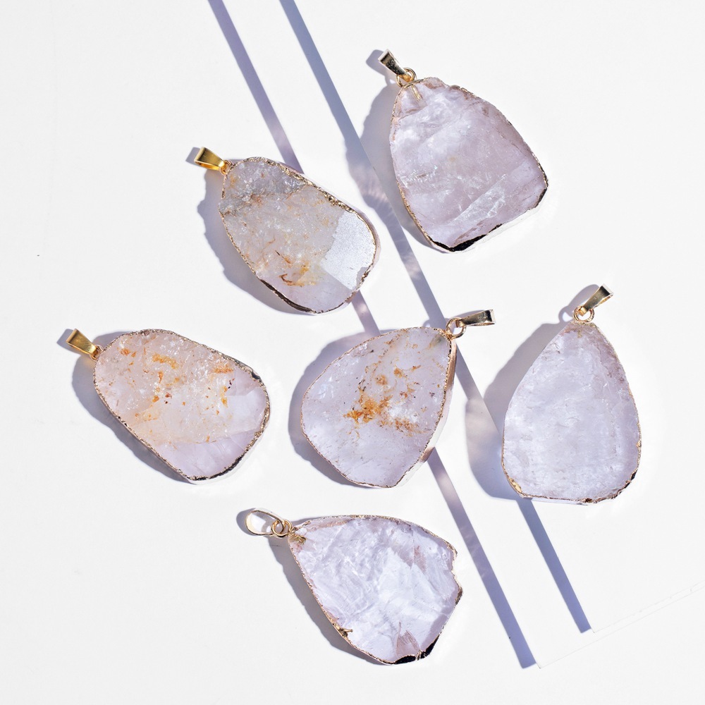Natural Crystal Pendant Necklace Raw Stone Gemstone Gold Plated Healing Irregular Handmade Jewelry for Women
