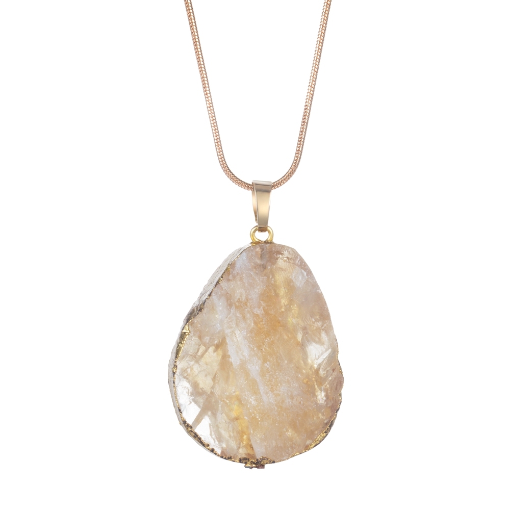 Natural Crystal Pendant Necklace Raw Stone Gemstone Gold Plated Healing Irregular Handmade Jewelry for Women