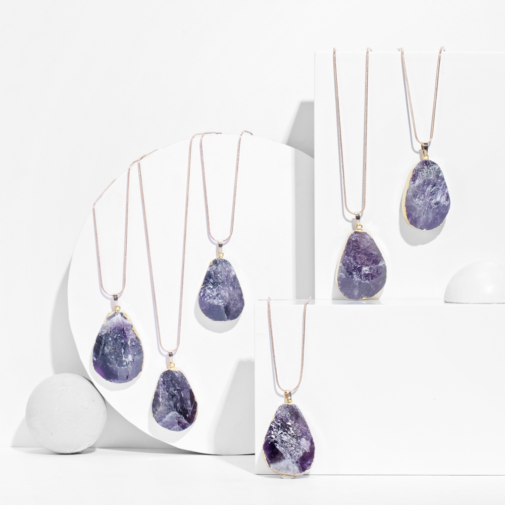 Natural Crystal Pendant Necklace Raw Stone Gemstone Gold Plated Healing Irregular Handmade Jewelry for Women