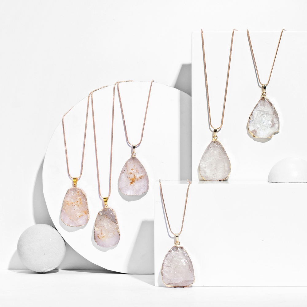 Natural Crystal Pendant Necklace Raw Stone Gemstone Gold Plated Healing Irregular Handmade Jewelry for Women