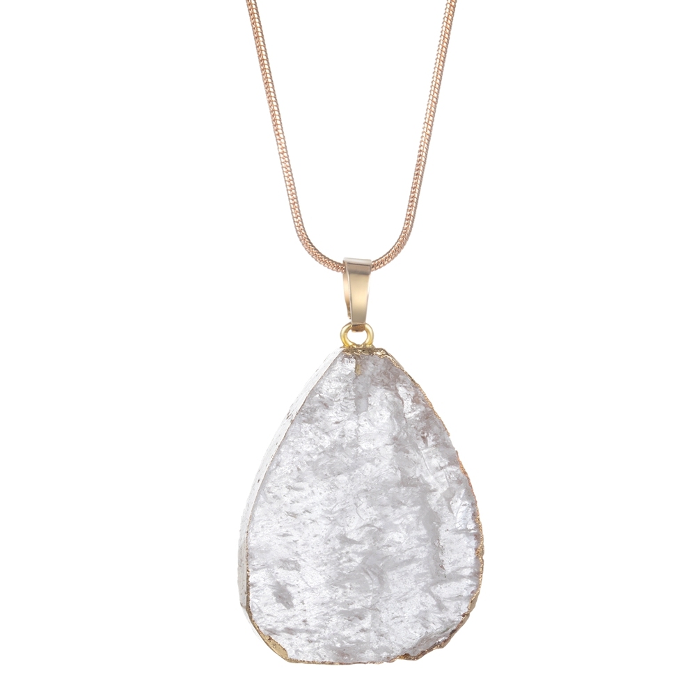 Natural Crystal Pendant Necklace Raw Stone Gemstone Gold Plated Healing Irregular Handmade Jewelry for Women