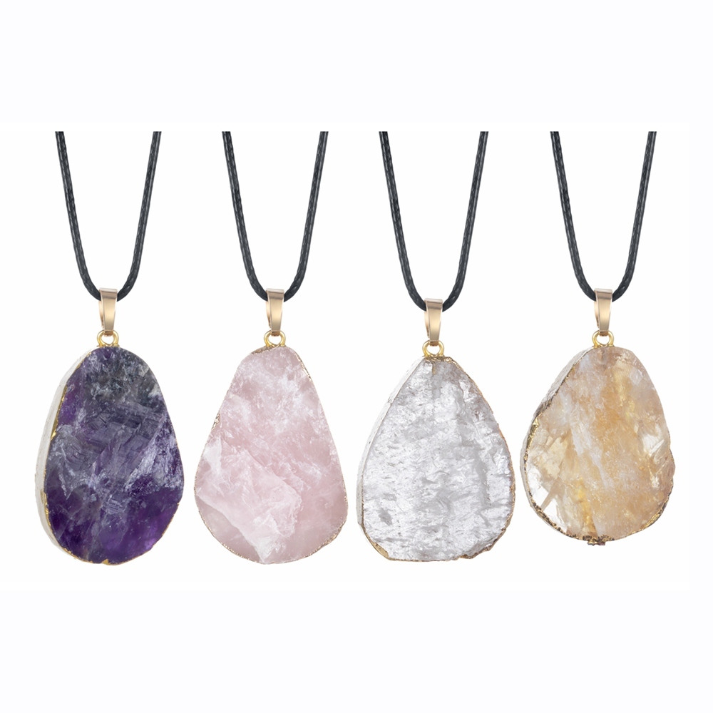 Natural Crystal Pendant Necklace Raw Stone Gemstone Gold Plated Healing Irregular Handmade Jewelry for Women