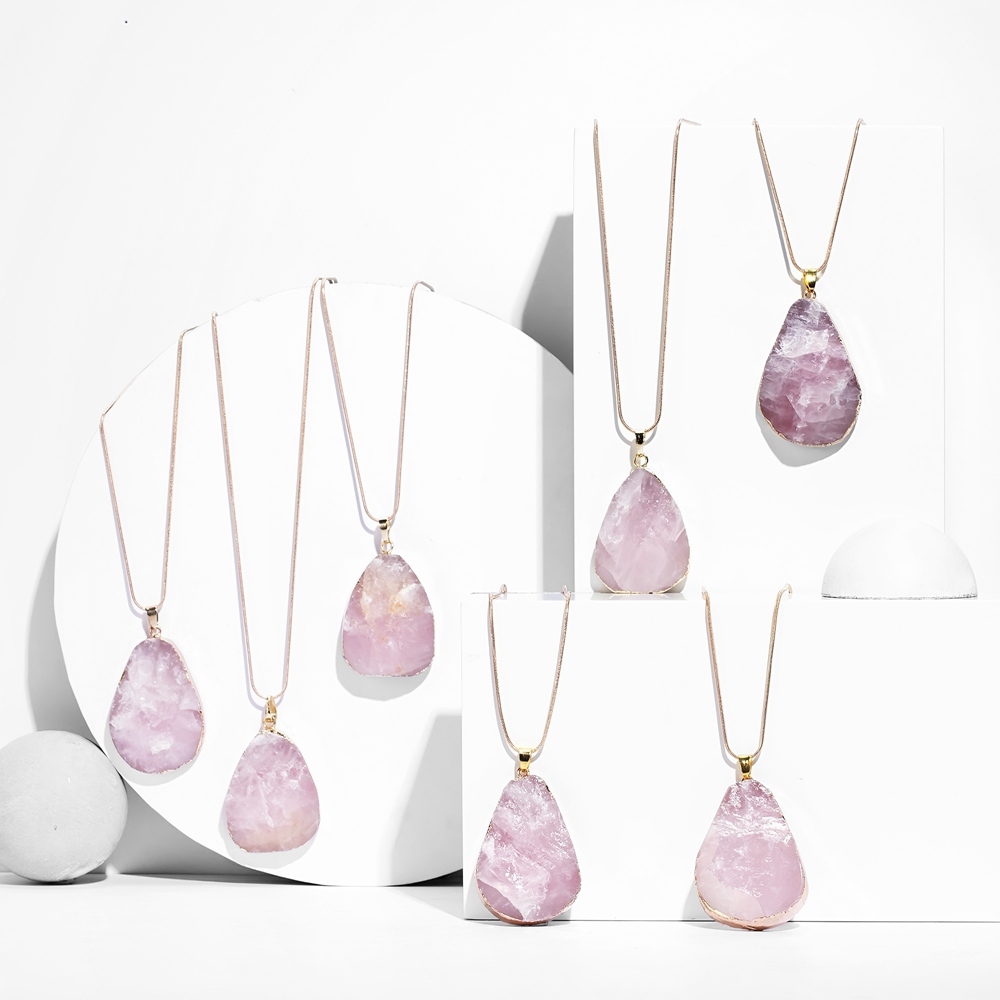 Natural Crystal Pendant Necklace Raw Stone Gemstone Gold Plated Healing Irregular Handmade Jewelry for Women