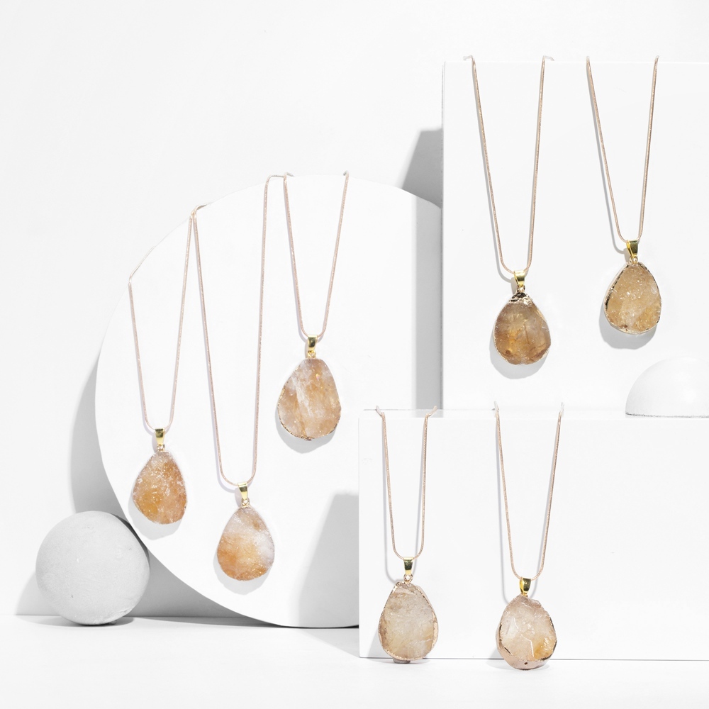 Natural Crystal Pendant Necklace Raw Stone Gemstone Gold Plated Healing Irregular Handmade Jewelry for Women