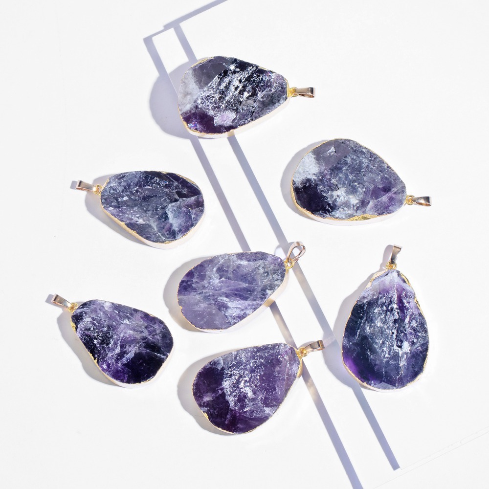 Natural Crystal Pendant Necklace Raw Stone Gemstone Gold Plated Healing Irregular Handmade Jewelry for Women