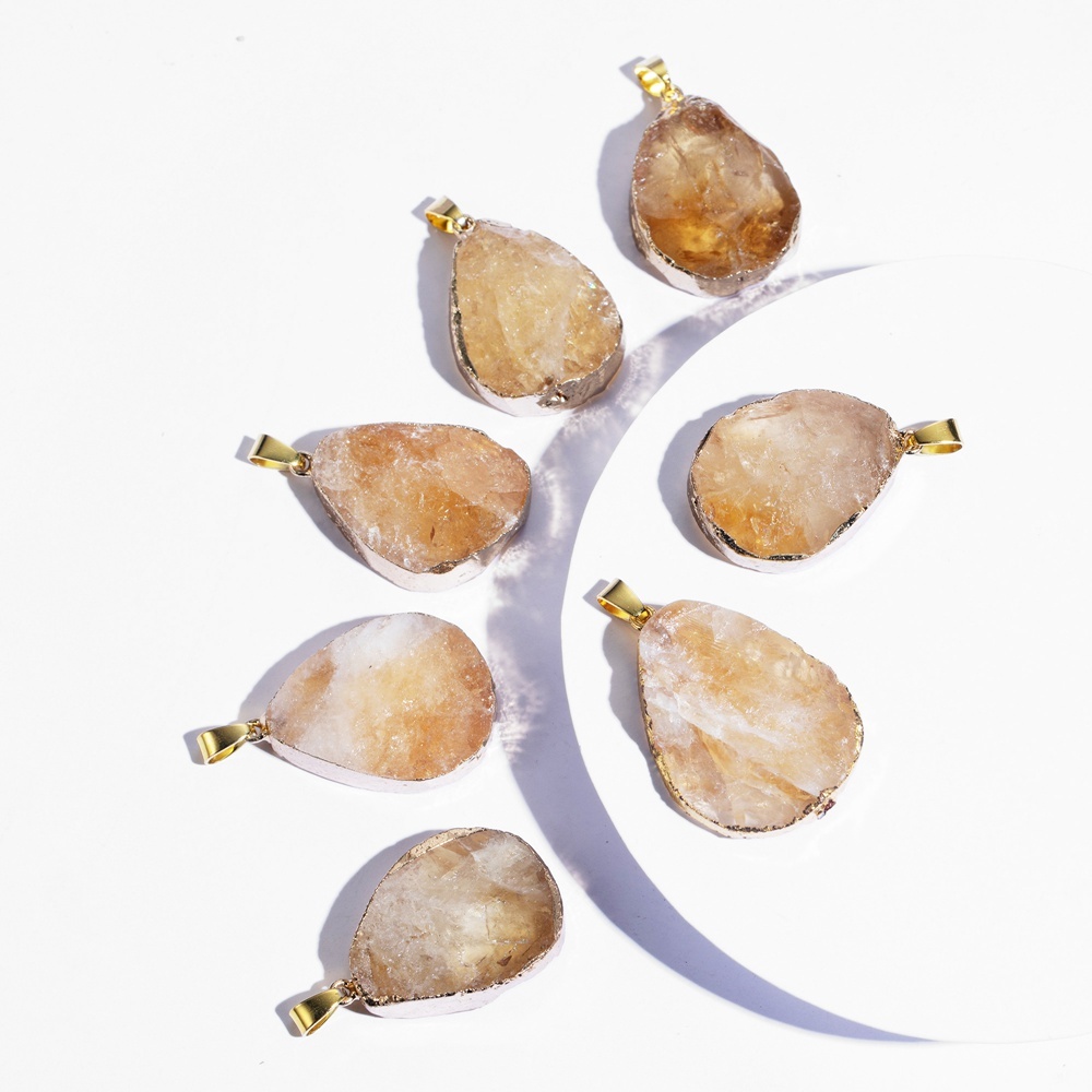 Natural Crystal Pendant Necklace Raw Stone Gemstone Gold Plated Healing Irregular Handmade Jewelry for Women